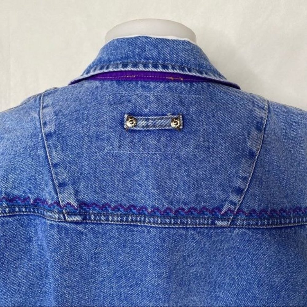 Vintage Ethics Jean Jacket Embroidered Cropped Pearl Button  Purple Details S - Picture 9 of 12